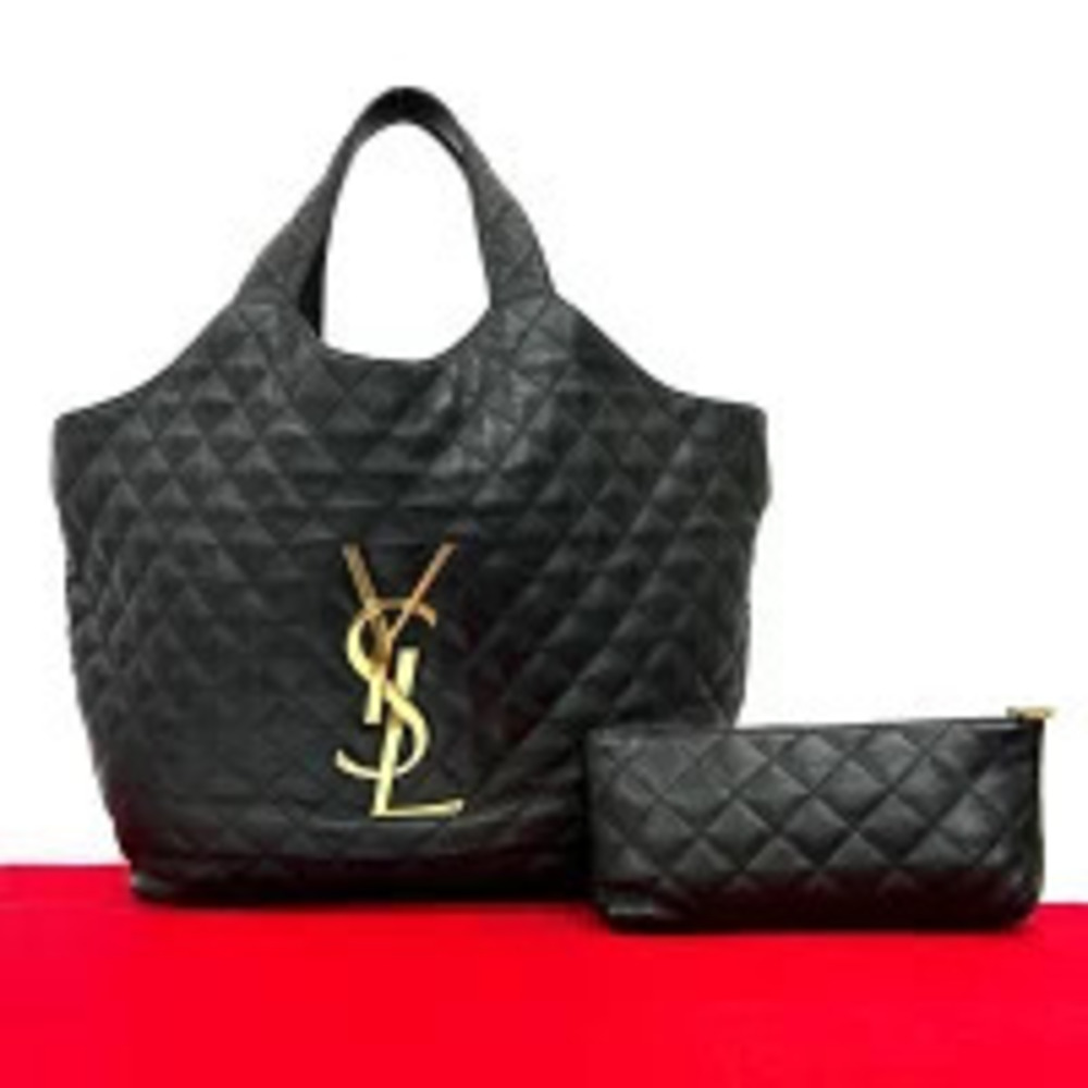 Saint Laurent PARIS Icare L Quilted Leather Tote Bag Black